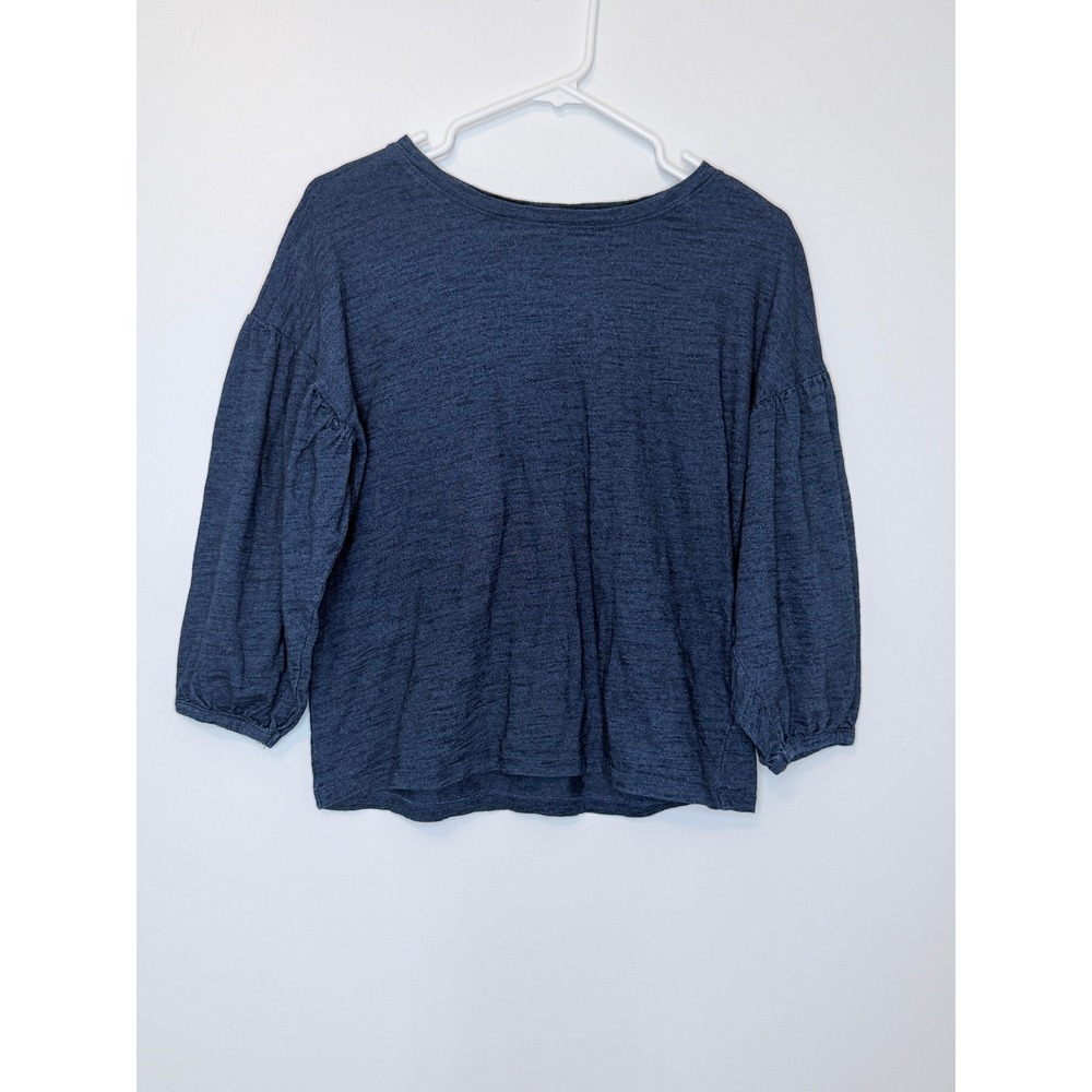 Universal Thread Puff Sleeve Slub Knit‎ Top Navy Blue XS Long Sleeve Blouse